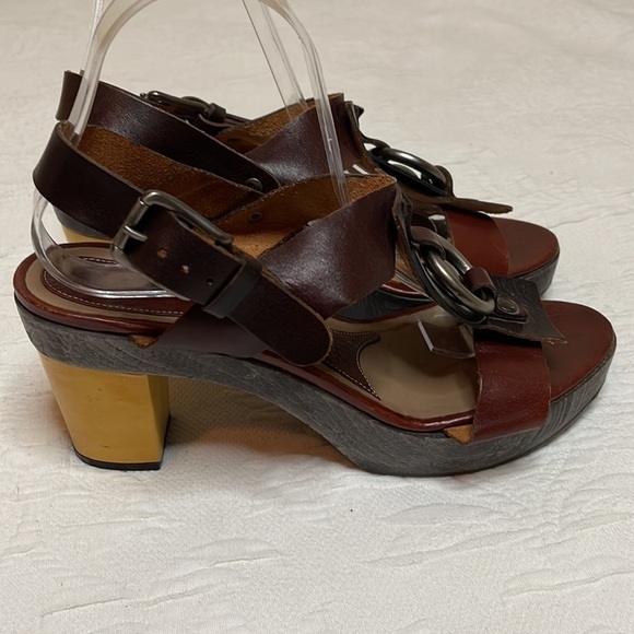 Marni T Strap Brown Leather Platform Sling Back Sandals Size EU 40 US 10 - Picture 5 of 12